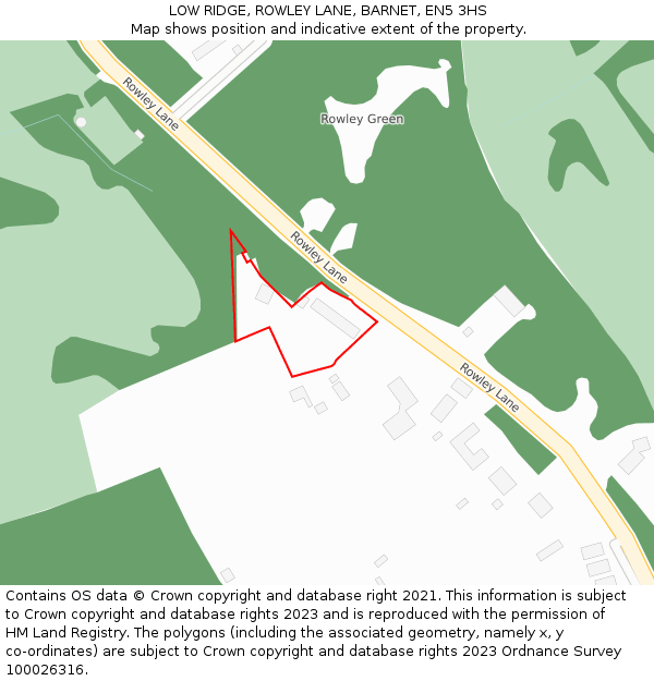 LOW RIDGE, ROWLEY LANE, BARNET, EN5 3HS: Location map and indicative extent of plot