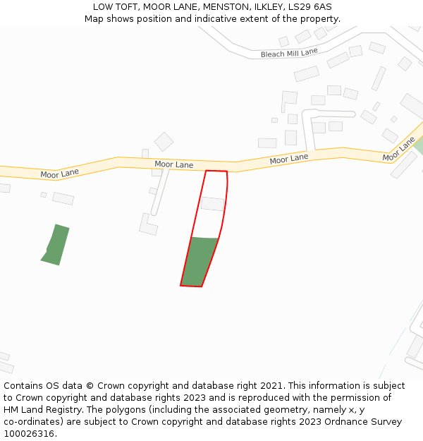 LOW TOFT, MOOR LANE, MENSTON, ILKLEY, LS29 6AS: Location map and indicative extent of plot