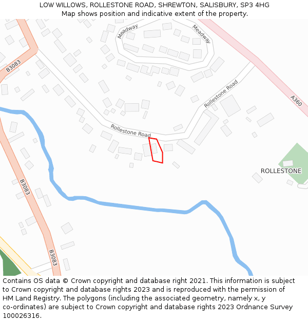 LOW WILLOWS, ROLLESTONE ROAD, SHREWTON, SALISBURY, SP3 4HG: Location map and indicative extent of plot