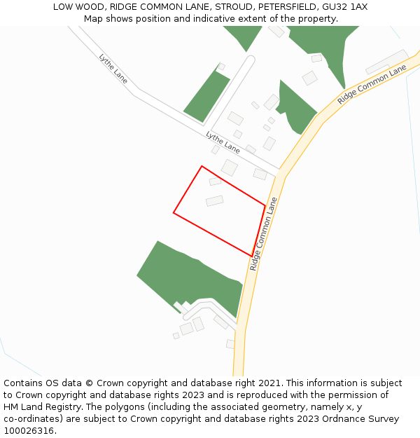 LOW WOOD, RIDGE COMMON LANE, STROUD, PETERSFIELD, GU32 1AX: Location map and indicative extent of plot