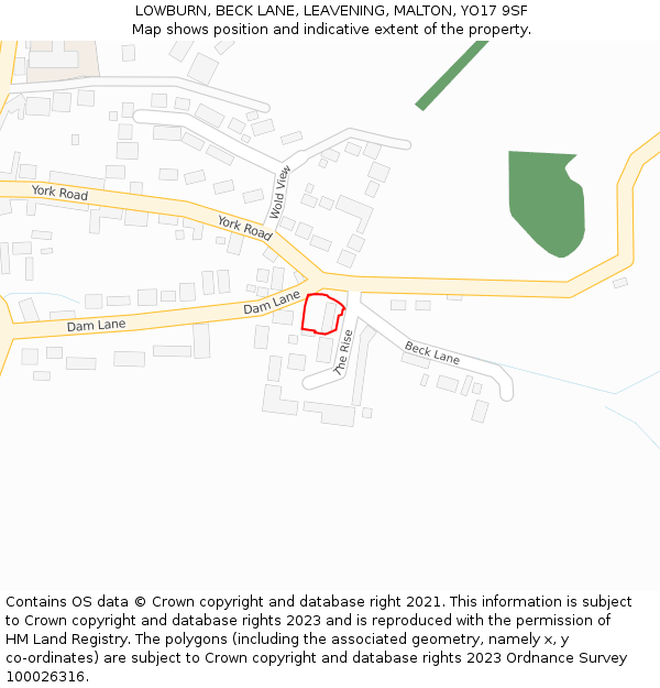 LOWBURN, BECK LANE, LEAVENING, MALTON, YO17 9SF: Location map and indicative extent of plot