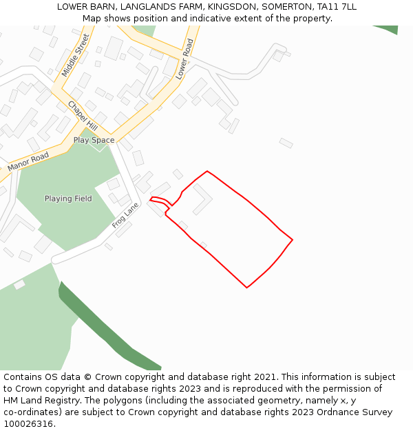 LOWER BARN, LANGLANDS FARM, KINGSDON, SOMERTON, TA11 7LL: Location map and indicative extent of plot