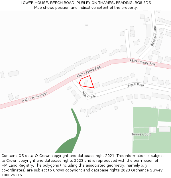 LOWER HOUSE, BEECH ROAD, PURLEY ON THAMES, READING, RG8 8DS: Location map and indicative extent of plot