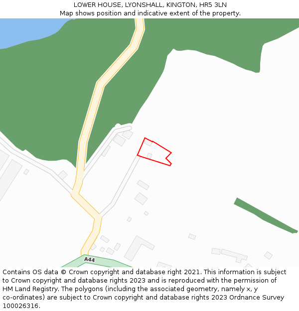 LOWER HOUSE, LYONSHALL, KINGTON, HR5 3LN: Location map and indicative extent of plot