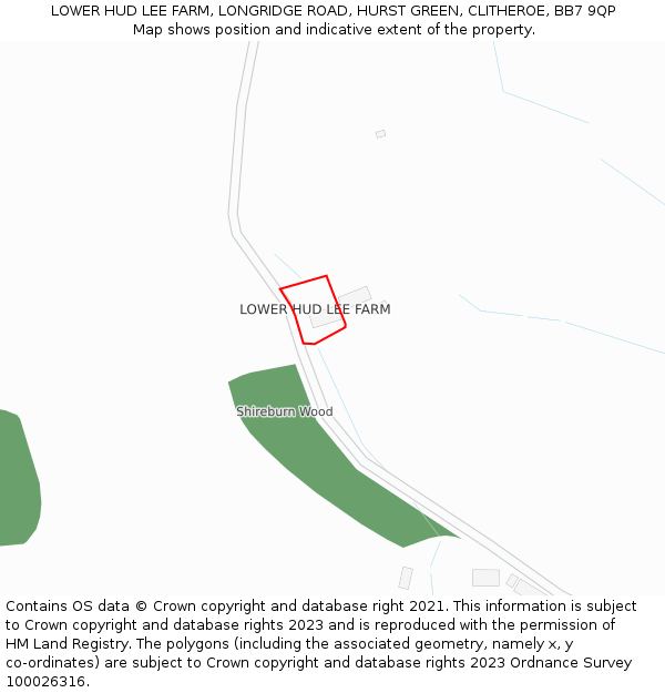 LOWER HUD LEE FARM, LONGRIDGE ROAD, HURST GREEN, CLITHEROE, BB7 9QP: Location map and indicative extent of plot