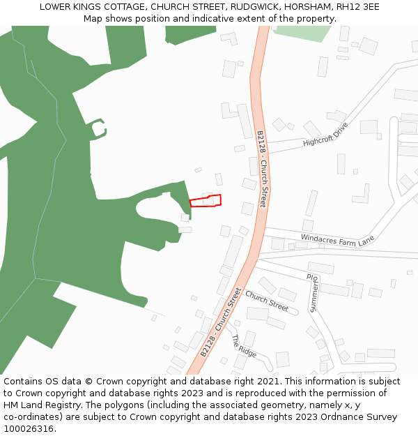 LOWER KINGS COTTAGE, CHURCH STREET, RUDGWICK, HORSHAM, RH12 3EE: Location map and indicative extent of plot