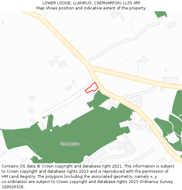 LOWER LODGE, LLANRUG, CAERNARFON, LL55 4RF: Location map and indicative extent of plot