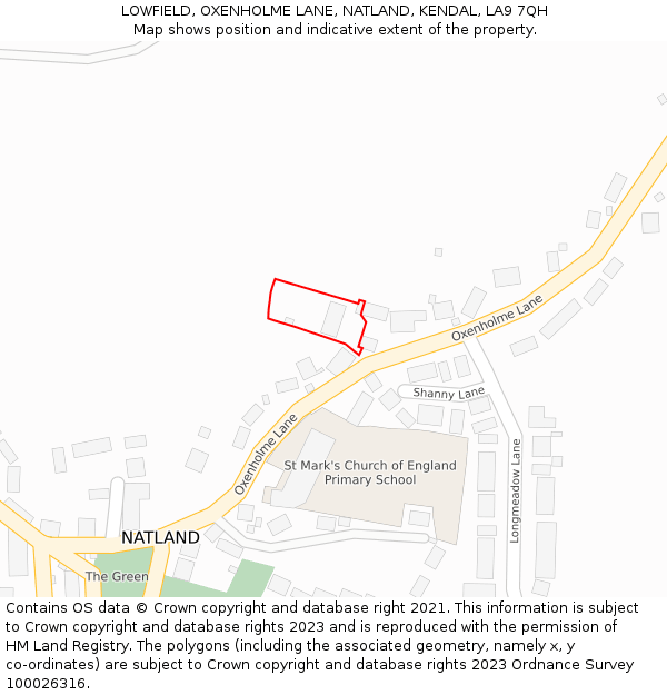 LOWFIELD, OXENHOLME LANE, NATLAND, KENDAL, LA9 7QH: Location map and indicative extent of plot