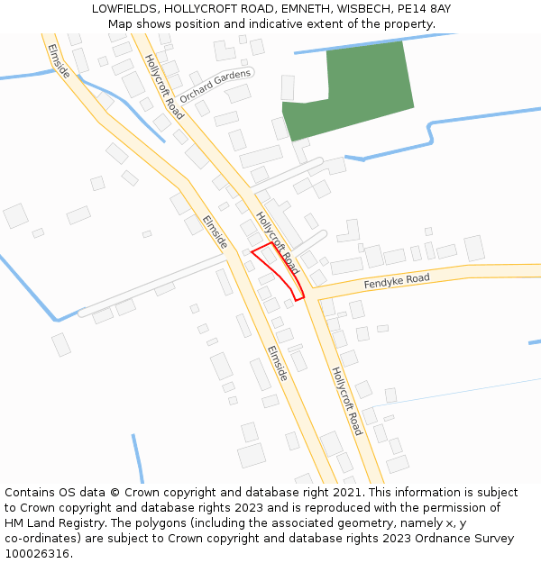 LOWFIELDS, HOLLYCROFT ROAD, EMNETH, WISBECH, PE14 8AY: Location map and indicative extent of plot