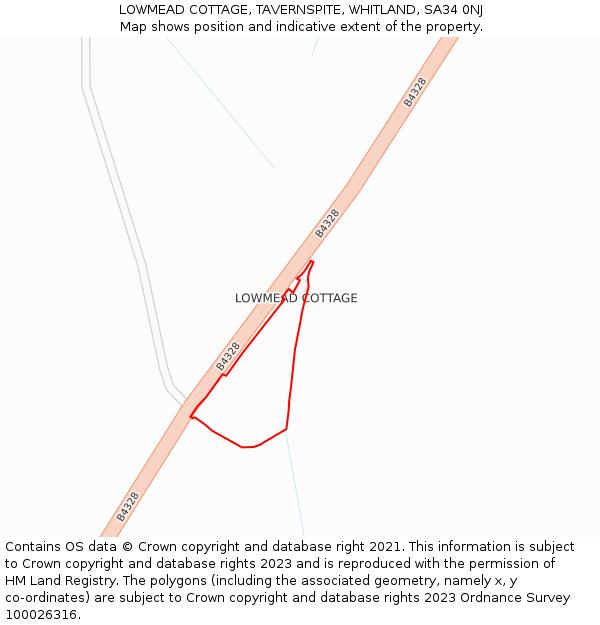 LOWMEAD COTTAGE, TAVERNSPITE, WHITLAND, SA34 0NJ: Location map and indicative extent of plot