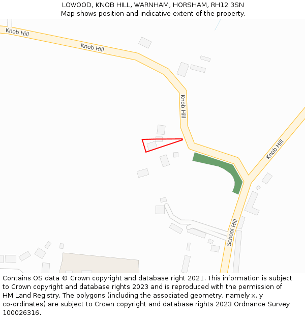 LOWOOD, KNOB HILL, WARNHAM, HORSHAM, RH12 3SN: Location map and indicative extent of plot