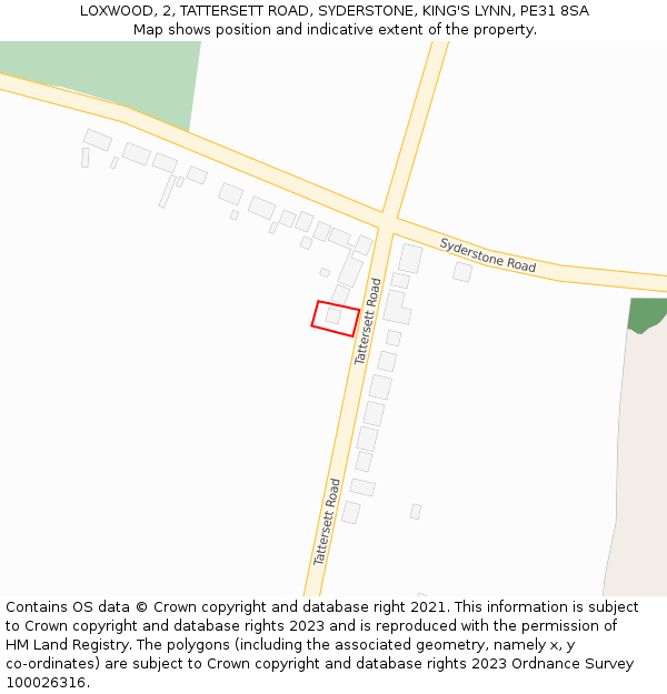 LOXWOOD, 2, TATTERSETT ROAD, SYDERSTONE, KING'S LYNN, PE31 8SA: Location map and indicative extent of plot