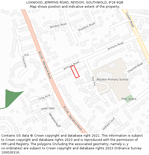 LOXWOOD, JERMYNS ROAD, REYDON, SOUTHWOLD, IP18 6QB: Location map and indicative extent of plot
