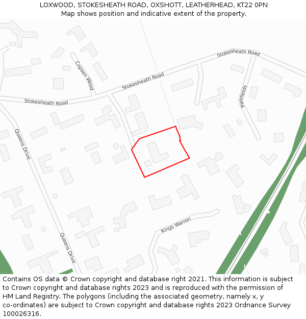 LOXWOOD, STOKESHEATH ROAD, OXSHOTT, LEATHERHEAD, KT22 0PN: Location map and indicative extent of plot