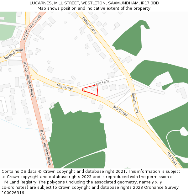 LUCARNES, MILL STREET, WESTLETON, SAXMUNDHAM, IP17 3BD: Location map and indicative extent of plot