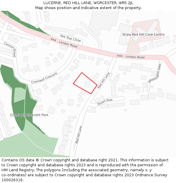 LUCERNE, RED HILL LANE, WORCESTER, WR5 2JL: Location map and indicative extent of plot