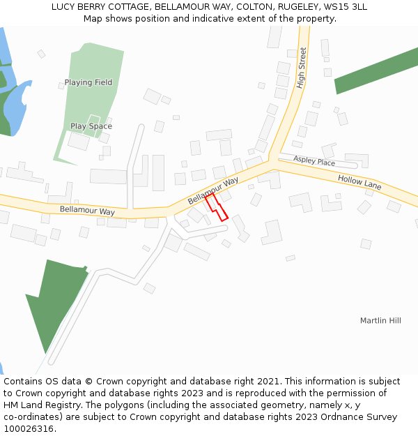 LUCY BERRY COTTAGE, BELLAMOUR WAY, COLTON, RUGELEY, WS15 3LL: Location map and indicative extent of plot