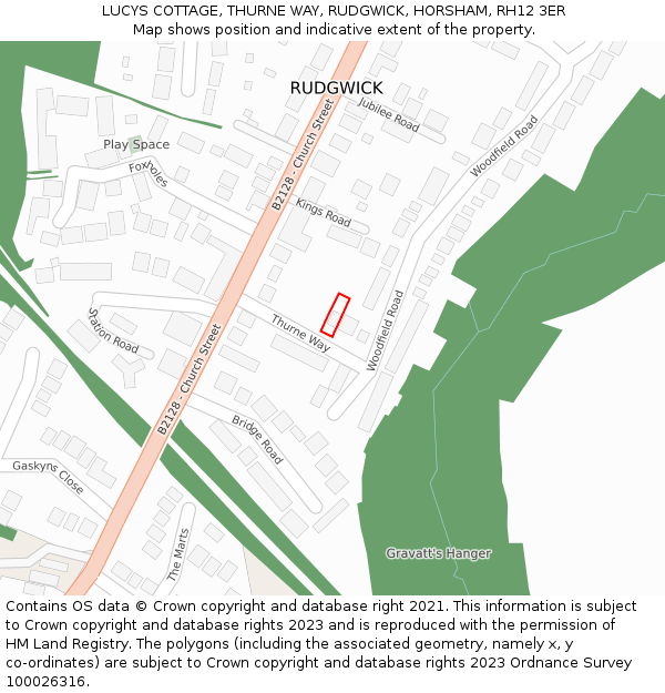 LUCYS COTTAGE, THURNE WAY, RUDGWICK, HORSHAM, RH12 3ER: Location map and indicative extent of plot