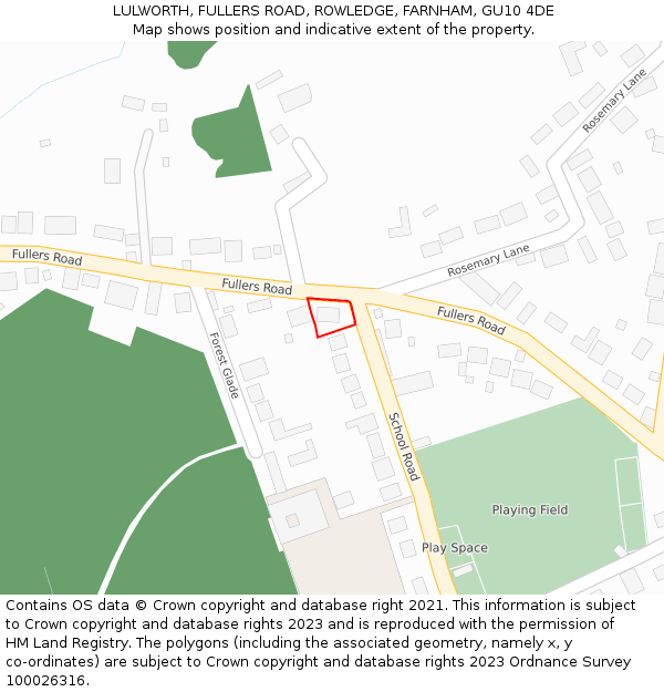 LULWORTH, FULLERS ROAD, ROWLEDGE, FARNHAM, GU10 4DE: Location map and indicative extent of plot