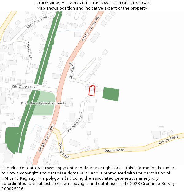 LUNDY VIEW, MILLARDS HILL, INSTOW, BIDEFORD, EX39 4JS: Location map and indicative extent of plot