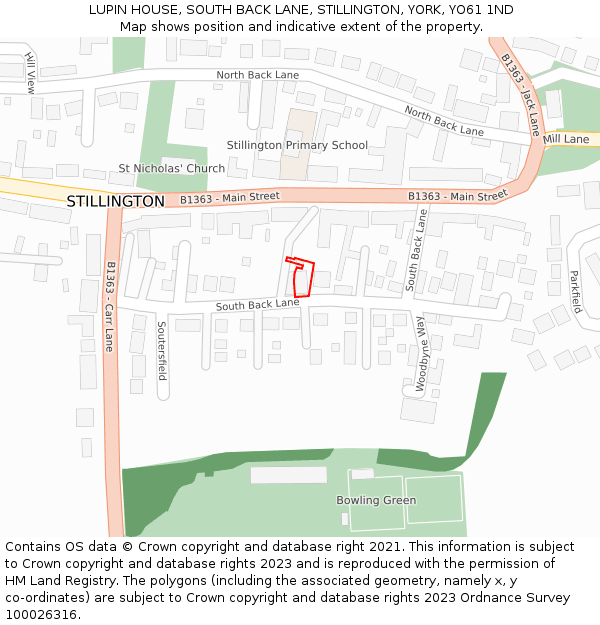 LUPIN HOUSE, SOUTH BACK LANE, STILLINGTON, YORK, YO61 1ND: Location map and indicative extent of plot