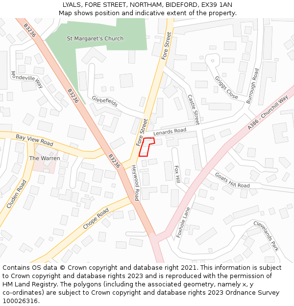 LYALS, FORE STREET, NORTHAM, BIDEFORD, EX39 1AN: Location map and indicative extent of plot