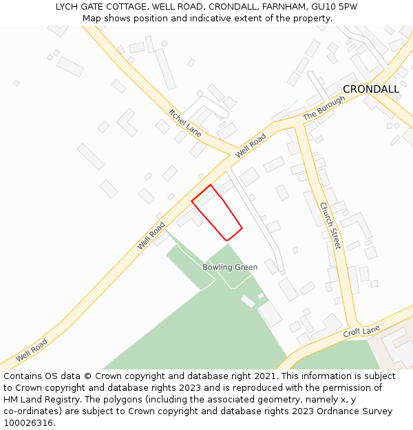 LYCH GATE COTTAGE, WELL ROAD, CRONDALL, FARNHAM, GU10 5PW: Location map and indicative extent of plot