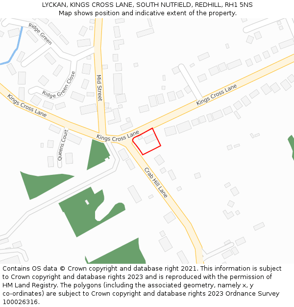 LYCKAN, KINGS CROSS LANE, SOUTH NUTFIELD, REDHILL, RH1 5NS: Location map and indicative extent of plot