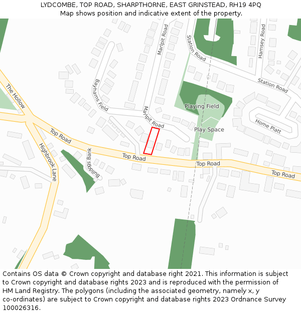 LYDCOMBE, TOP ROAD, SHARPTHORNE, EAST GRINSTEAD, RH19 4PQ: Location map and indicative extent of plot