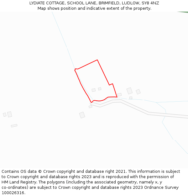 LYDIATE COTTAGE, SCHOOL LANE, BRIMFIELD, LUDLOW, SY8 4NZ: Location map and indicative extent of plot