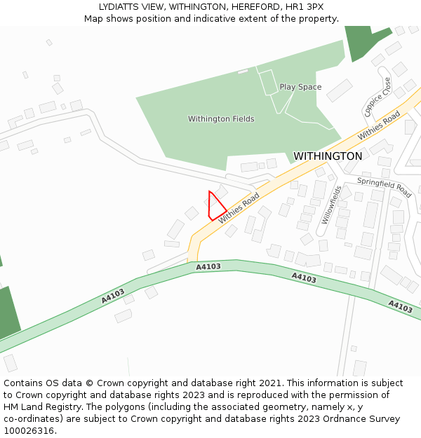 LYDIATTS VIEW, WITHINGTON, HEREFORD, HR1 3PX: Location map and indicative extent of plot