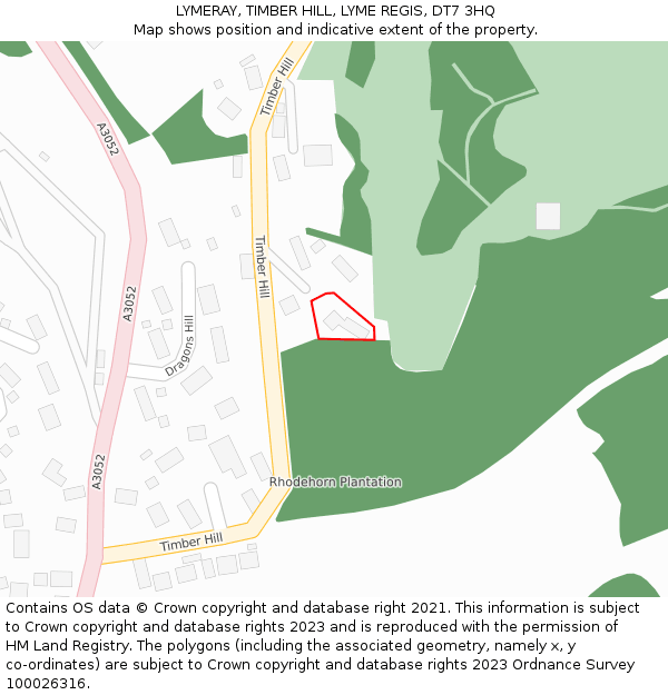 LYMERAY, TIMBER HILL, LYME REGIS, DT7 3HQ: Location map and indicative extent of plot