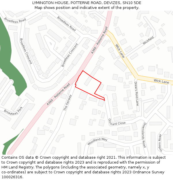 LYMINGTON HOUSE, POTTERNE ROAD, DEVIZES, SN10 5DE: Location map and indicative extent of plot
