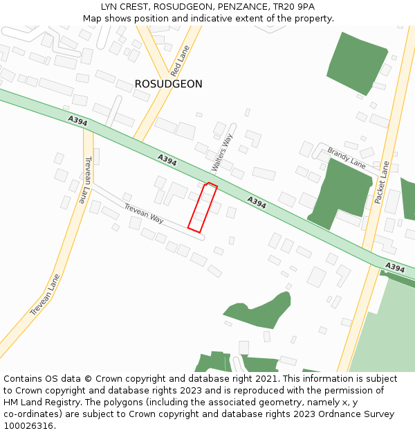 LYN CREST, ROSUDGEON, PENZANCE, TR20 9PA: Location map and indicative extent of plot