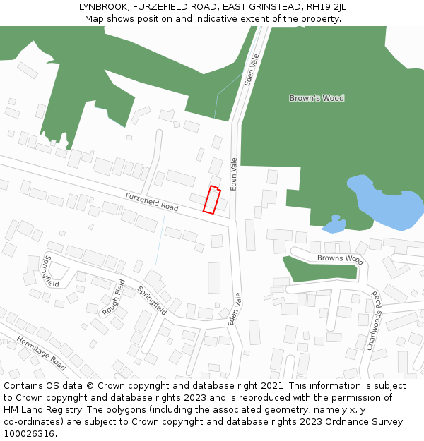 LYNBROOK, FURZEFIELD ROAD, EAST GRINSTEAD, RH19 2JL: Location map and indicative extent of plot