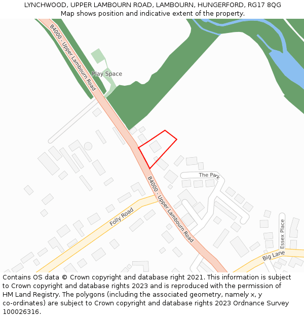 LYNCHWOOD, UPPER LAMBOURN ROAD, LAMBOURN, HUNGERFORD, RG17 8QG: Location map and indicative extent of plot