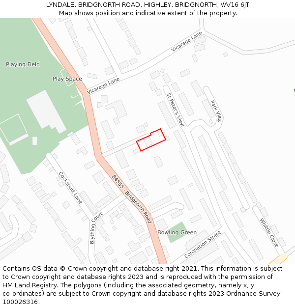 LYNDALE, BRIDGNORTH ROAD, HIGHLEY, BRIDGNORTH, WV16 6JT: Location map and indicative extent of plot