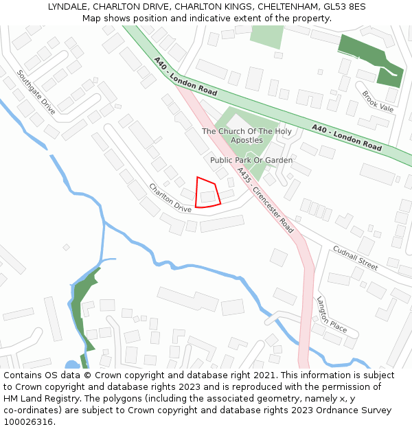 LYNDALE, CHARLTON DRIVE, CHARLTON KINGS, CHELTENHAM, GL53 8ES: Location map and indicative extent of plot