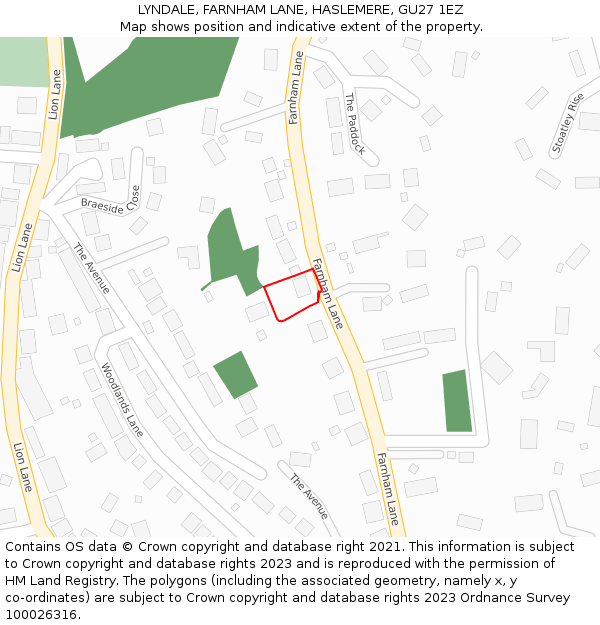 LYNDALE, FARNHAM LANE, HASLEMERE, GU27 1EZ: Location map and indicative extent of plot