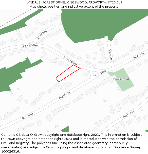 LYNDALE, FOREST DRIVE, KINGSWOOD, TADWORTH, KT20 6LP: Location map and indicative extent of plot