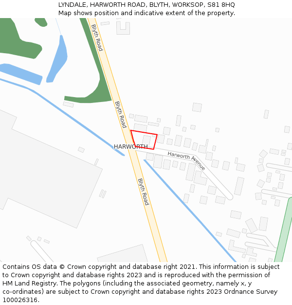 LYNDALE, HARWORTH ROAD, BLYTH, WORKSOP, S81 8HQ: Location map and indicative extent of plot