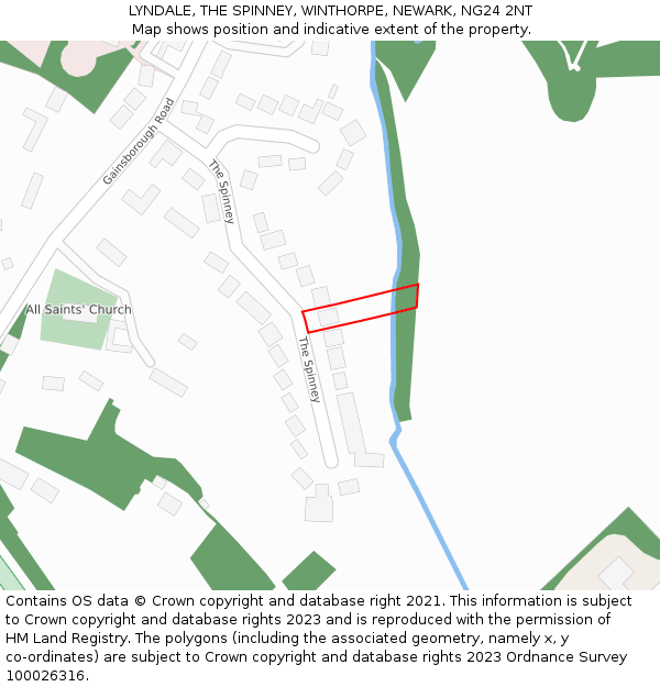 LYNDALE, THE SPINNEY, WINTHORPE, NEWARK, NG24 2NT: Location map and indicative extent of plot