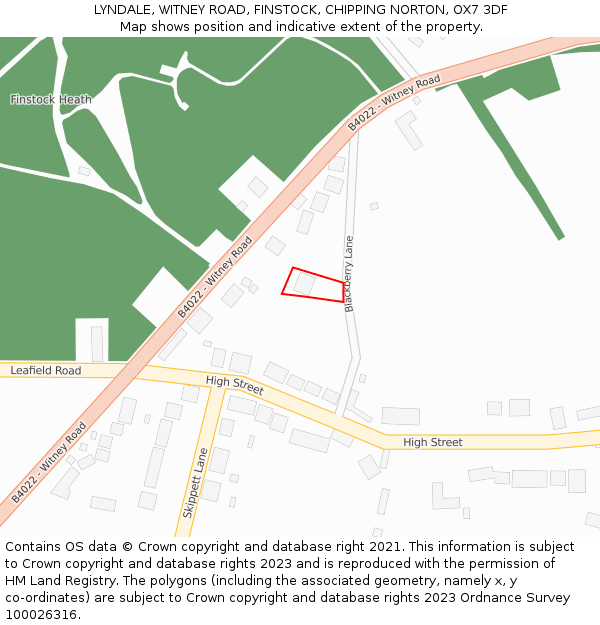 LYNDALE, WITNEY ROAD, FINSTOCK, CHIPPING NORTON, OX7 3DF: Location map and indicative extent of plot