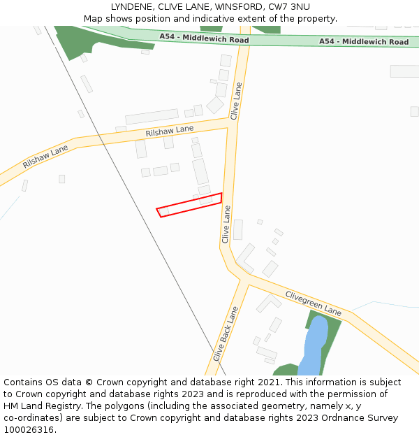 LYNDENE, CLIVE LANE, WINSFORD, CW7 3NU: Location map and indicative extent of plot