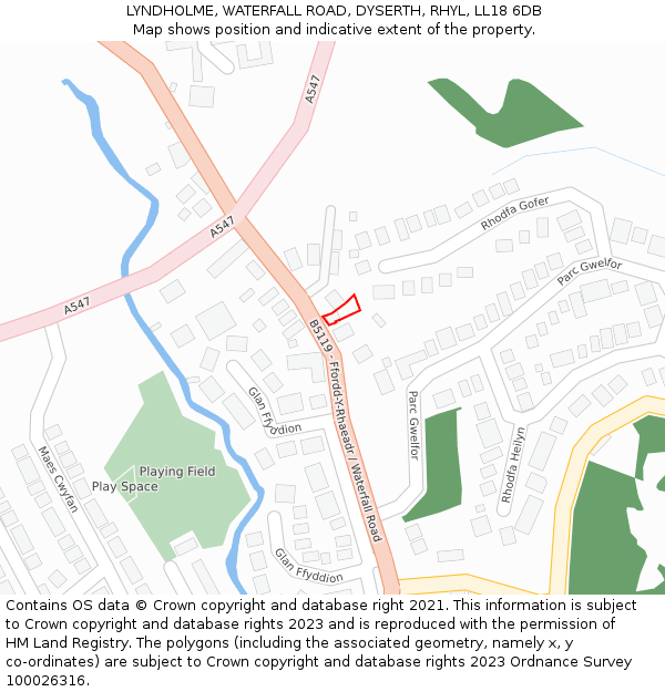 LYNDHOLME, WATERFALL ROAD, DYSERTH, RHYL, LL18 6DB: Location map and indicative extent of plot