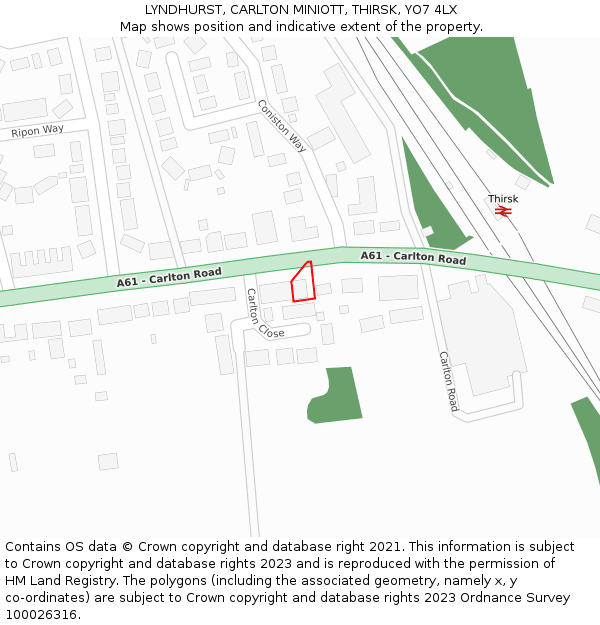 LYNDHURST, CARLTON MINIOTT, THIRSK, YO7 4LX: Location map and indicative extent of plot