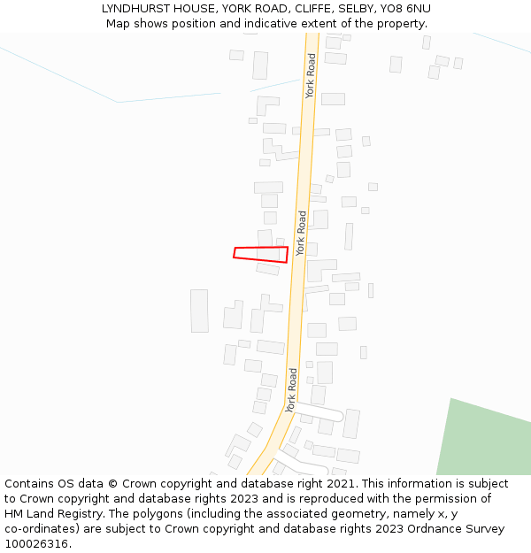 LYNDHURST HOUSE, YORK ROAD, CLIFFE, SELBY, YO8 6NU: Location map and indicative extent of plot