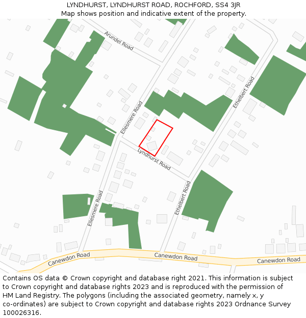 LYNDHURST, LYNDHURST ROAD, ROCHFORD, SS4 3JR: Location map and indicative extent of plot