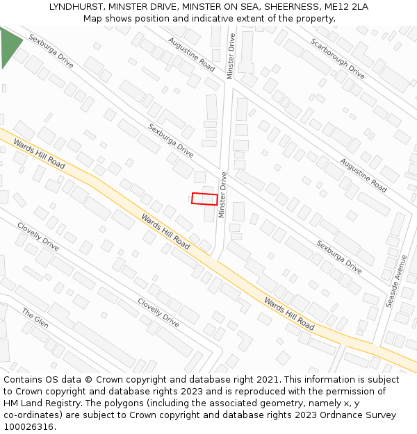 LYNDHURST, MINSTER DRIVE, MINSTER ON SEA, SHEERNESS, ME12 2LA: Location map and indicative extent of plot