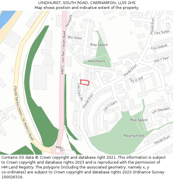 LYNDHURST, SOUTH ROAD, CAERNARFON, LL55 2HS: Location map and indicative extent of plot